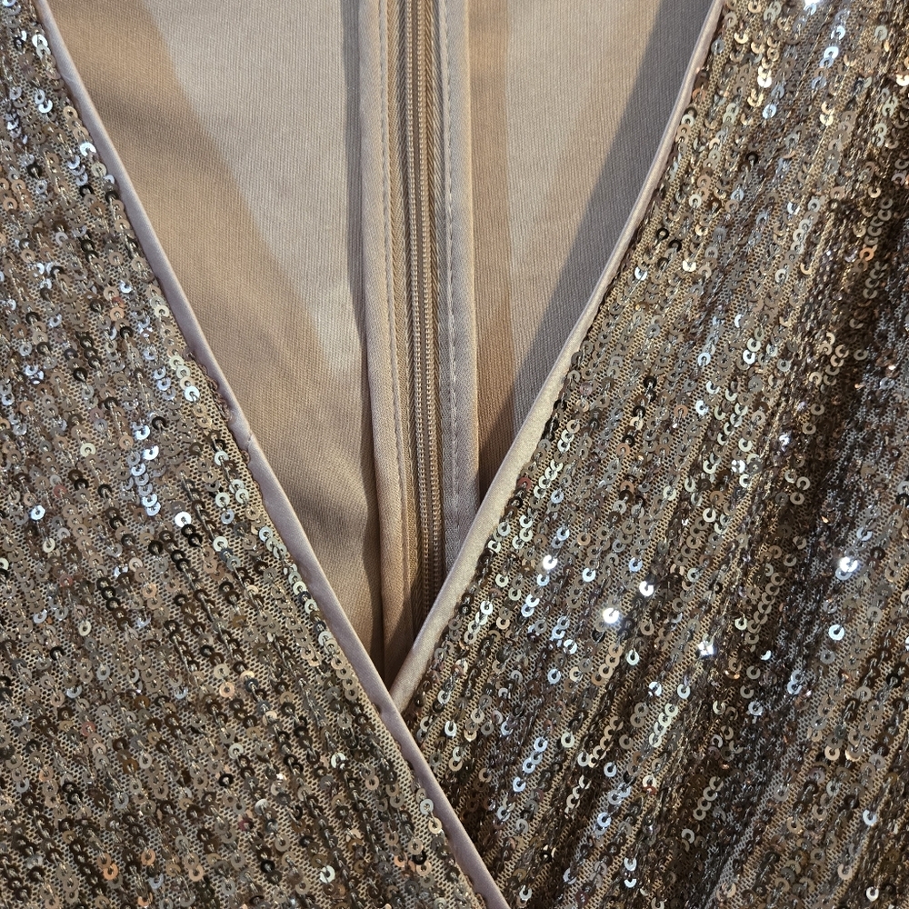 Eliza J Sequin V-Neck Cocktail Mini Dress/ Sheath - Rose Gold/Baloon Sleeves NWT - Picture 8 of 16